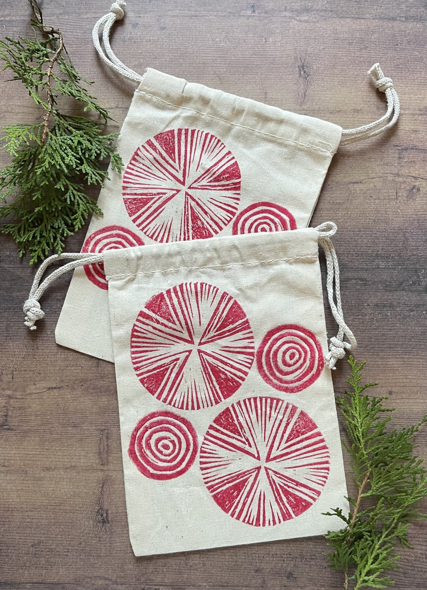 Drawstring Gift Bags - Peppermints - Set of 2